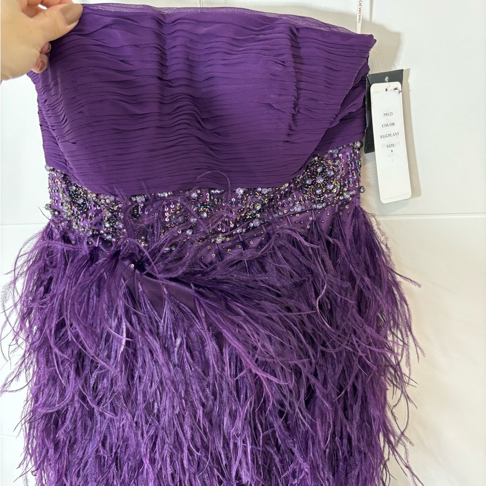 Sue Wong NWT Party Dress- Silk and Ostrich!
